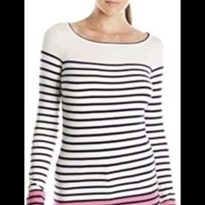 Lilly Pulitzer Navy and Cream Boatneck Top Sz. S